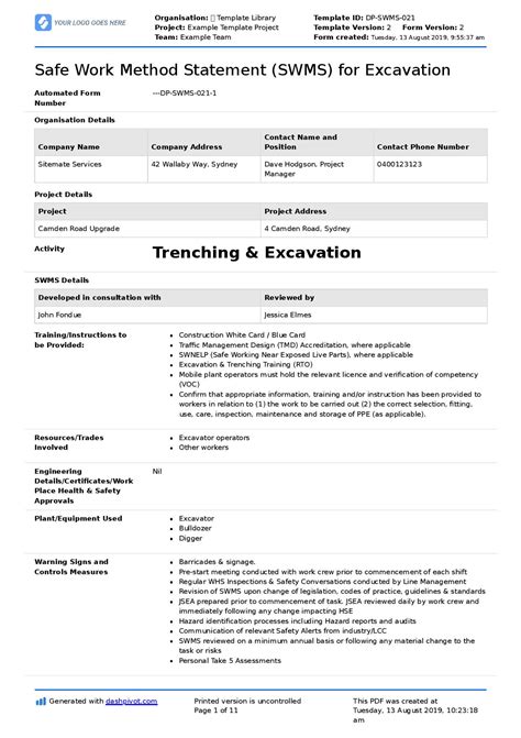 method statement for mini digger|Safe Work Method Statement & Risk Assessment for Excavation .